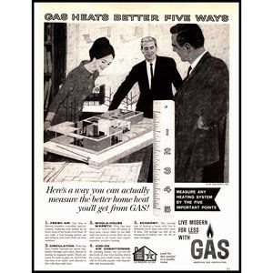 1963 American Gas Association Gas Heat Vintage Print Ad Architect Model Wall Art